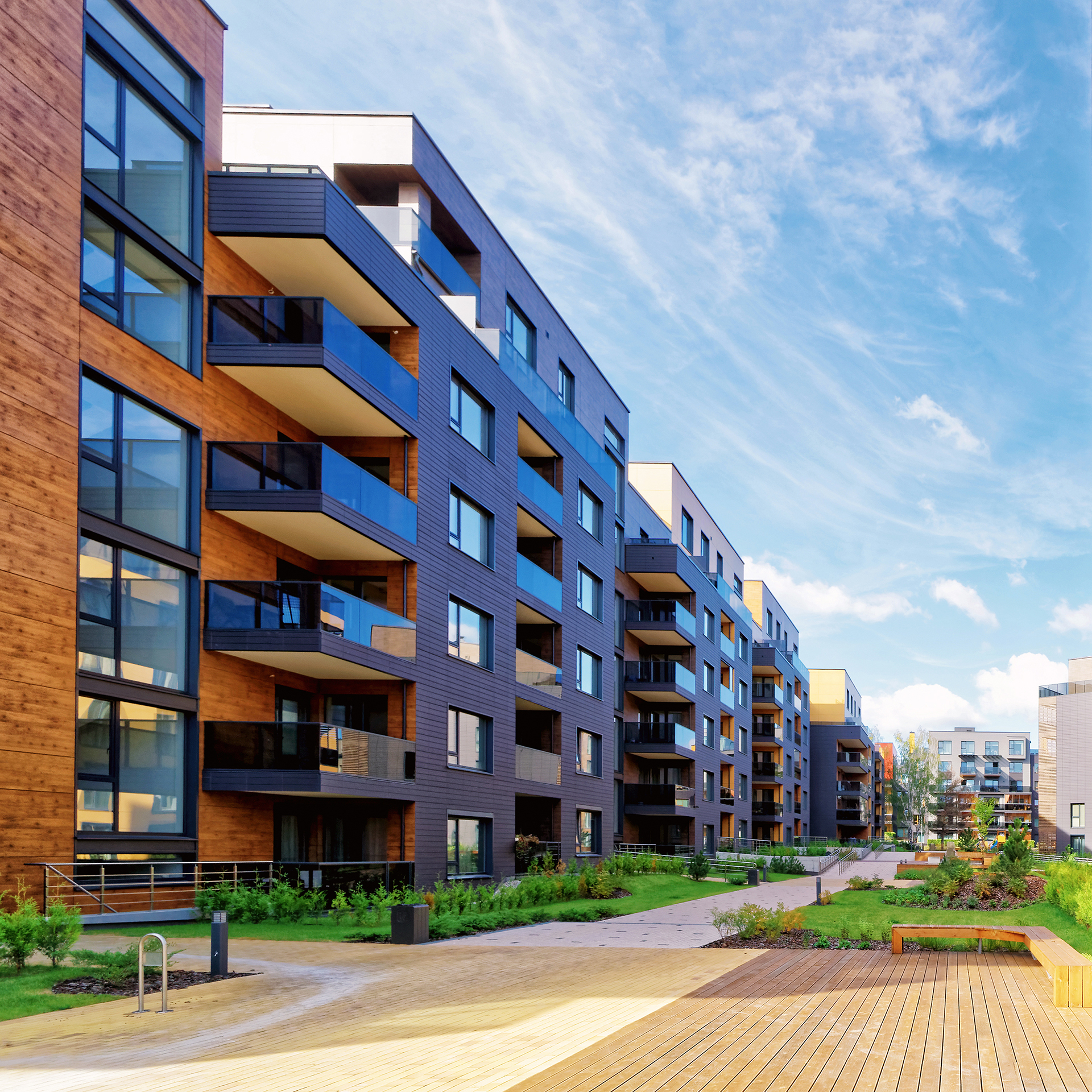 European modern complex of residential buildings. And outdoor facilities.